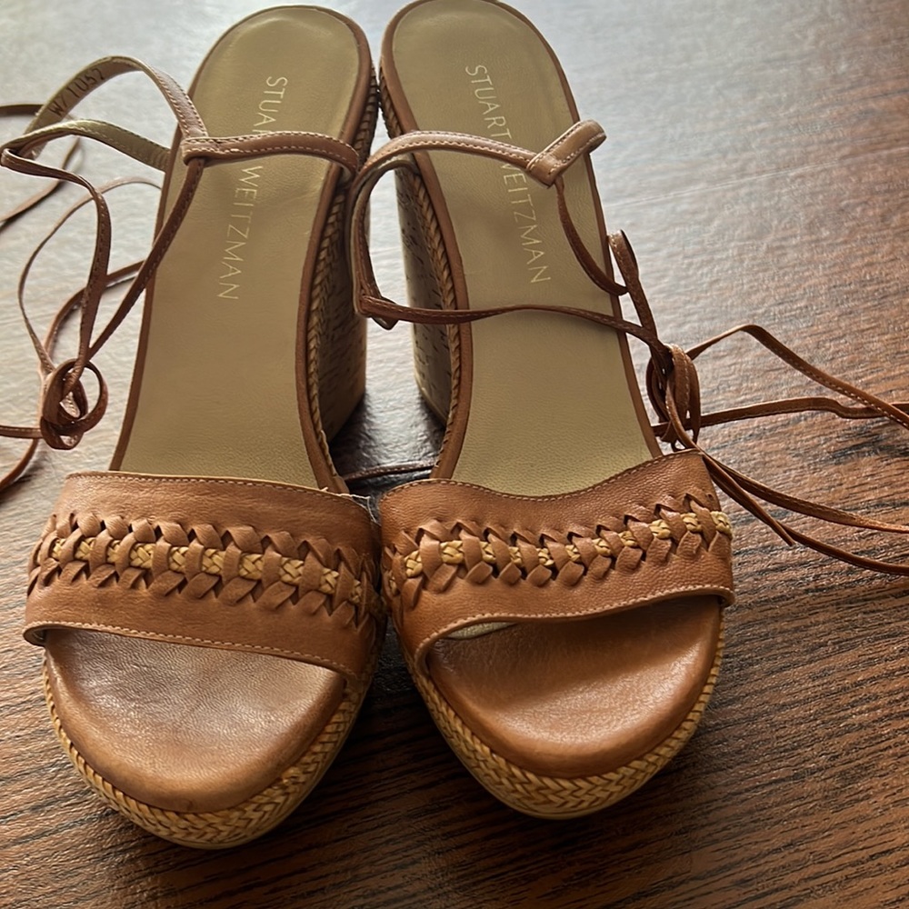 Stuart weitzman Tiedover Ankle-Wrap Wedge Sandal Camel size 8.5 M - Picture 4 of 5